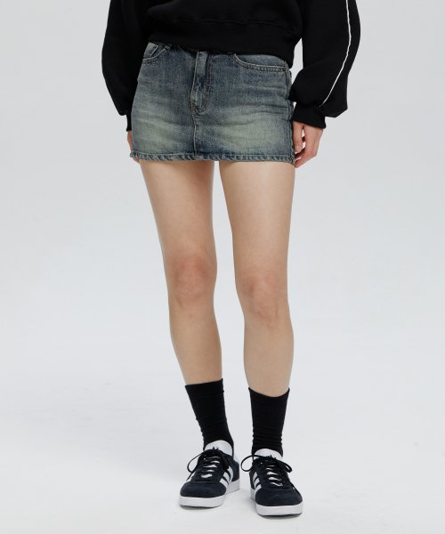 MUSINSA | YOUTHKREW YK Washed Denim Mini Skirt - Blue