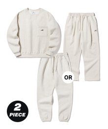 [2PACK] (조거팬츠 OR 와이드팬츠 선택) 레터링 포켓 기모 스웨트 셔츠 셋업 오트밀