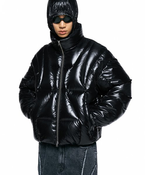 MUSINSA | INSILENCE Wave line down jacket BLACK