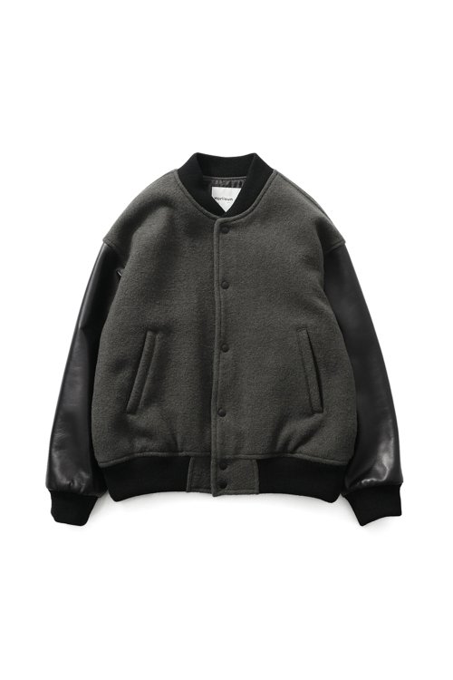 Header Leather Wool Stadium Jacket Dark Gray