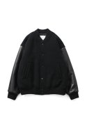 홀리선(HORLISUN) Header Leather Wool Stadium Jacket Black
