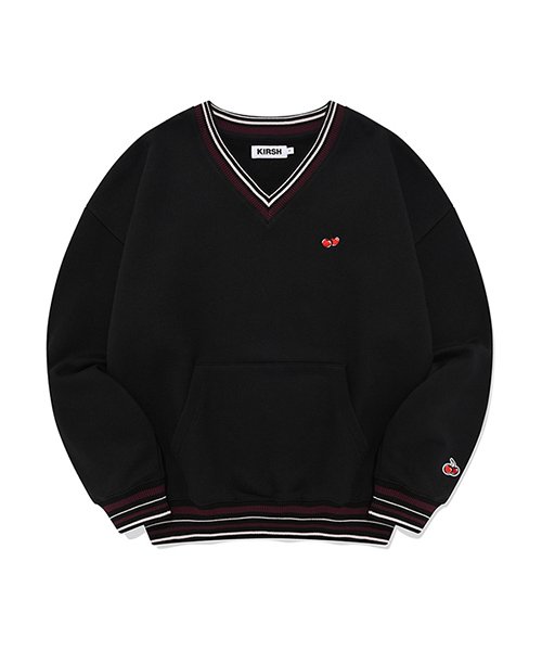 MUSINSA | KIRSH Small cherry V-neck brushed sweatshirt [black]