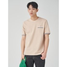 남녀공용 포켓 배색 라운드 티셔츠  베이지 (BC3342C09A)