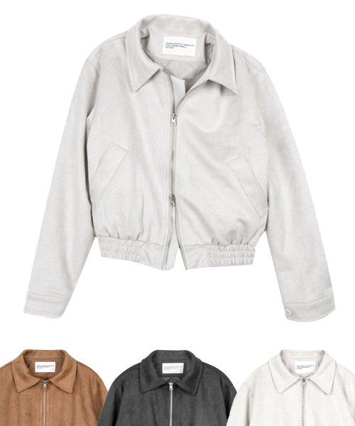Vegan Two-way Blouson Suede Banding Jumper Jacket [BROWN]