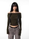 HOODIE RIBBON DRAPE TOP KHAKI