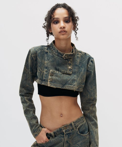 CROSSOVER DENIM BIKER JACKET
