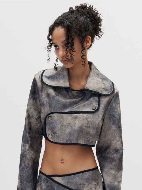 CROSSOVER CROP LEATHER JACKET BROWN