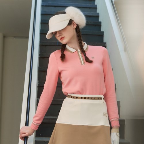 Women's Knit Collar Point Solid T-shirt OF9053LB_PINK [PINK]