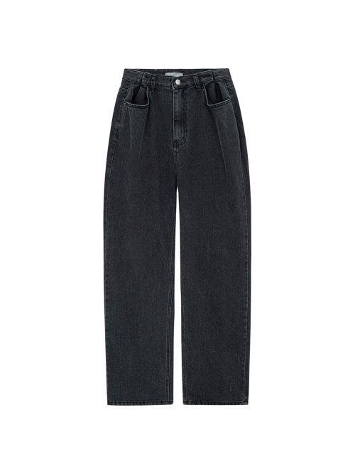 Pin Tuck Wide Denim Jeans_black