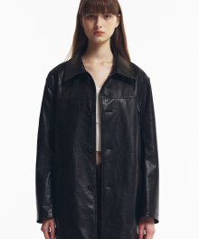 FAUX Leather Half Coat in Black