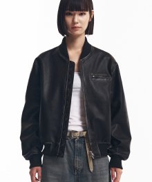 FAUX Leather Vintage MA-1 jacket in Black