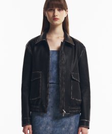 FAUX Leather Vintage pocket jacket in Black
