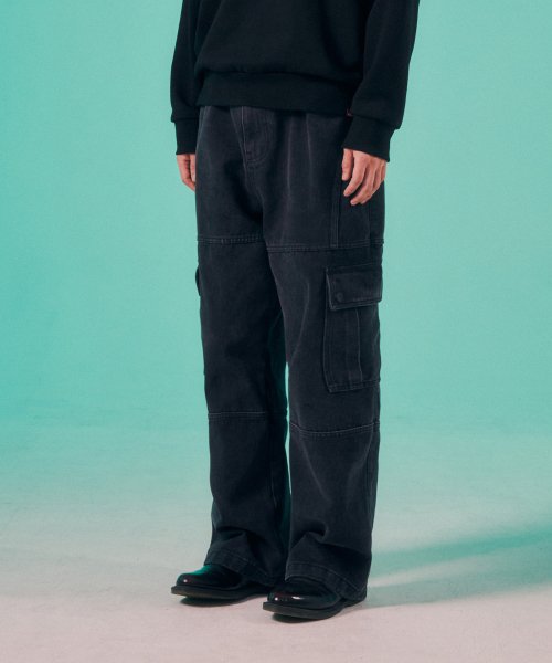 VSW Wide Washed Denim Cargo Pants Black