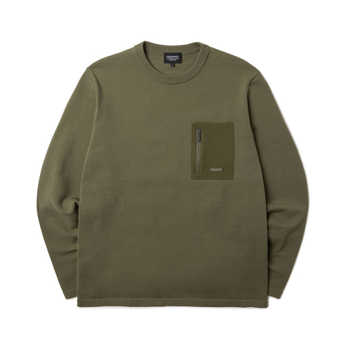 COMMUTER MESH POCKET ROUND SWEATER - OLIVE (P233MKT110)