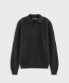 Open Collar Mixed Knit Charcoal
