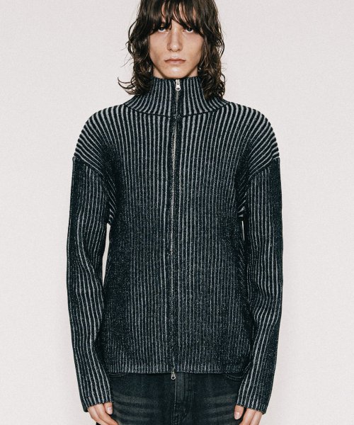 Двухцветный вязаный кардиган на молнии Black / Grey