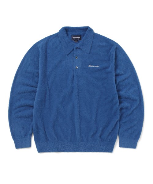 MUSINSA | thisisneverthat® Script Shaggy Knit Polo Blue