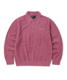 Script Shaggy Knit Polo Plum