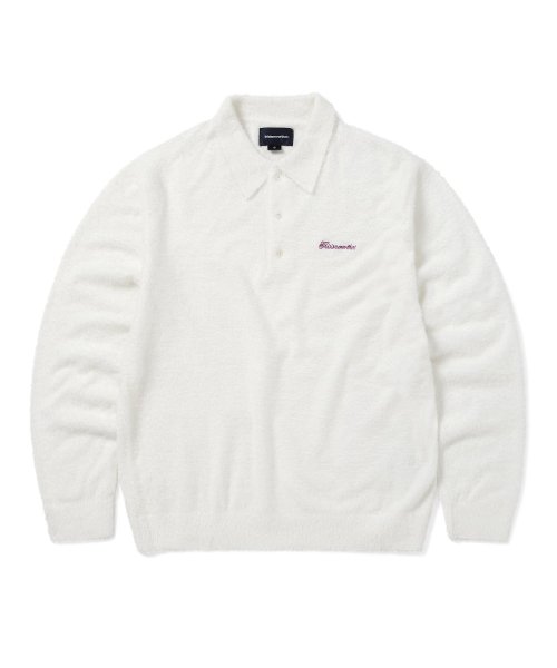 MUSINSA | thisisneverthat® Script Shaggy Knit Polo Off White