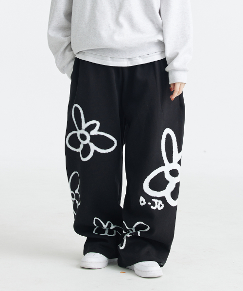 Flower Spray Stopper Wide Banding брюки (BLACK)