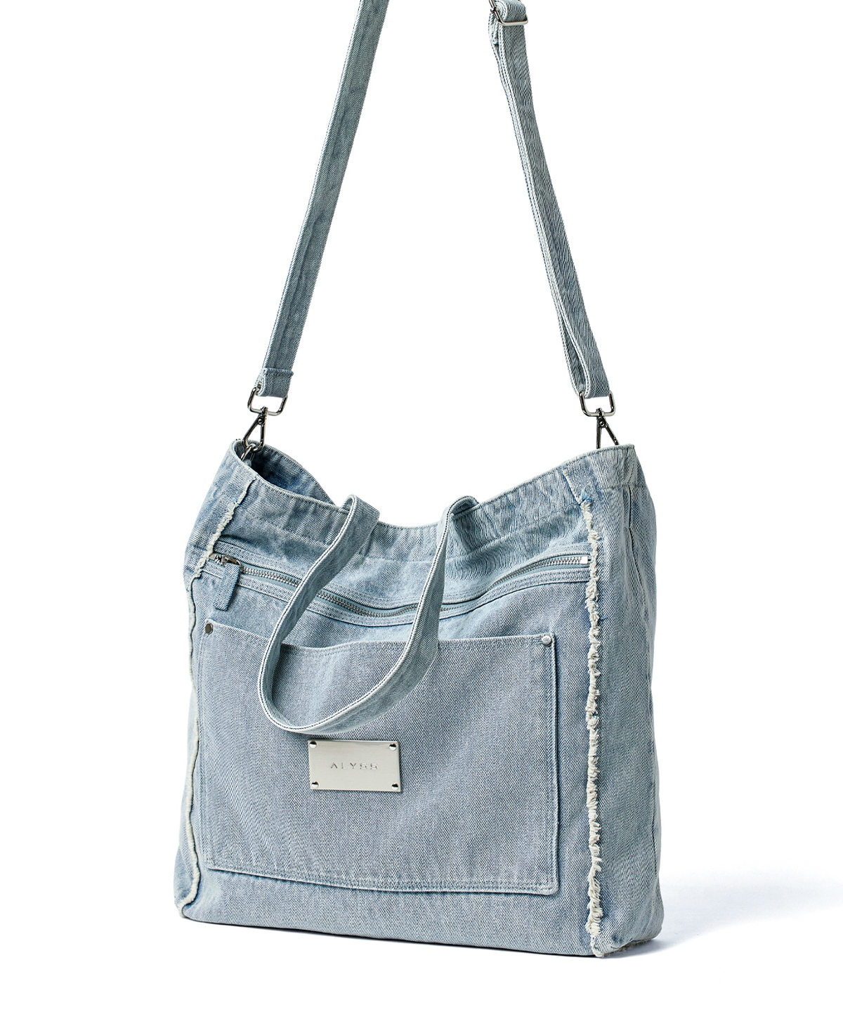 cut off square denim cross bag [вошеный синий