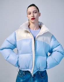 CROPPED DOWN JACKET COLOR BLOCK_SKY
