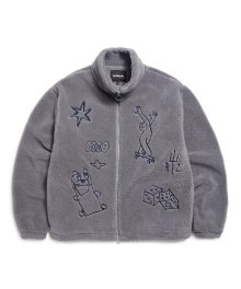 MG EMBROIDERY COLLAGE SHERPA ZIP-UP JACKET - CHARCOAL