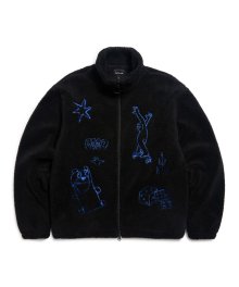 MG EMBROIDERY COLLAGE SHERPA ZIP-UP JACKET - BLACK