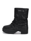 BUCKLE LAYERED LEATHER MIDDLE BOOTS IN BLACK