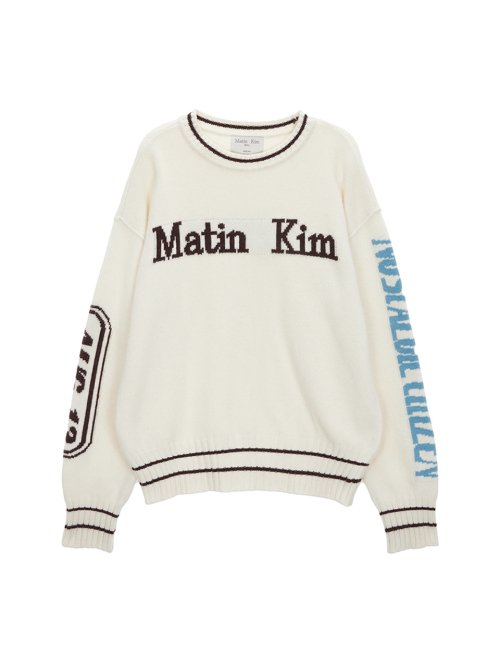 마뗑킴(MATIN KIM) SLEEVE LETTERING KNIT PULLOVER IN IVORY - 사이즈