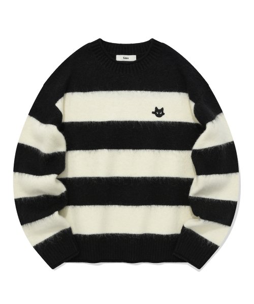 MUSINSA | FALLETT hairy striped knit black