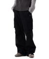 Washed Semi Wide Cargo Pants (Black)