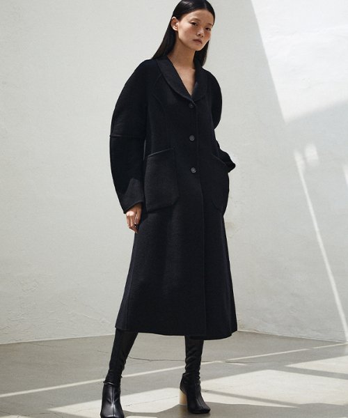 [handmade] Herringbone Round шерсть Longcoat (Black)