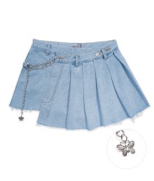 UNBALANCE PLEATS CHAIN SKIRT_BLUE