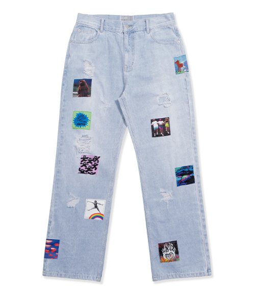 ★YOUTHBATH★Square sticker denim pants_blue★正規品/送料込 