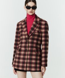 [ WOMAN ] WOOL CHECK SINGLE FITTED JACKET PINK