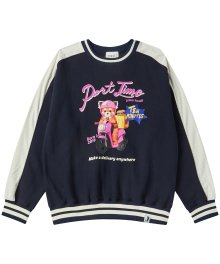 [ LESSER PANDA ] FAST FOOD X DELIVERY LESSER POINT SWEATSHIRT [OVER-FIT] NAVY