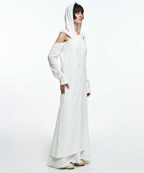 【NACHE】2-PIECE LAYERED HOODIE DRESS 나체(NACHE) 2-PIECE LAYERED HOODIE DRESS IVORY - 사이즈
