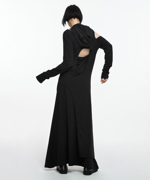 MUSINSA | NACHE 2-PIECE LAYERED HOODIE DRESS BLACK