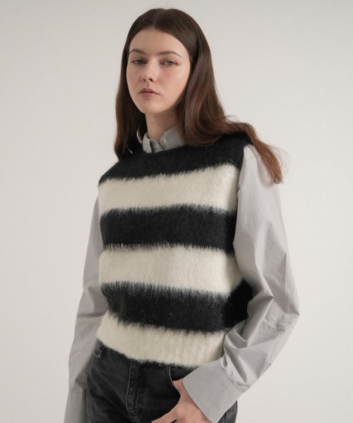 шерсть Stripe Brush Knit жилет (Black)