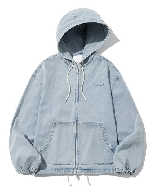 【KOOLOSET】Damage Washing Denim Hood Zip-Up 