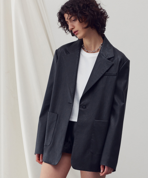 OVER-FIT SINGLE LEATHER куртка чёрный
