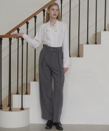 High Waist Belted Pants - Charcoal