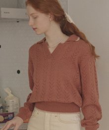 Mohair Collar Knit Pullover - Light Brick