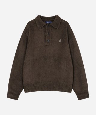 예일(YALE) HERITAGE DAN BIG PLACKET PK KNIT DARK BROWN 상품 이미지