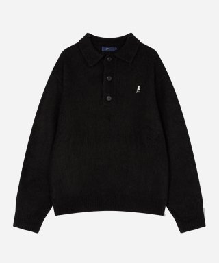 예일(YALE) HERITAGE DAN BIG PLACKET PK KNIT BLACK 상품 이미지