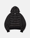 Striped knit hooded zip up / Black charcoal