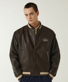 SYNTHETIC LEATHER VARSITY JUMPLER [2 COLOR]