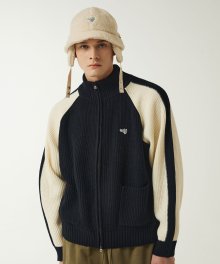 COLOR BLOCK ZIP-UP KNIT [3 COLOR]