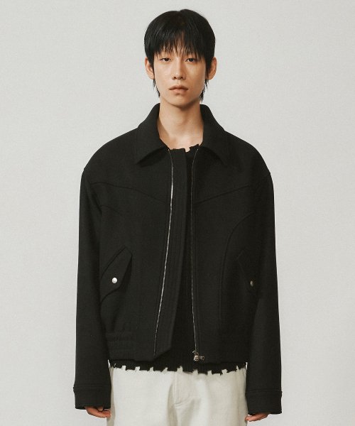 MUSINSA | アワースコープ Curved Line Wool Blouson (Black)